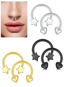 Stainless Steel Septum Ring, Star & Heart Design Nose Piercing Jewelry, Nose Rings for Women & Men, Fashion Jewelry for Party, Daily Decor, Trendy All-match & Exquisite Jewelry for Birthday Gift, Fashion Body Jewelry, Nose Piercings Kit