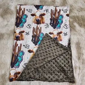 Cows cactus printed blankets western baby kids blanket