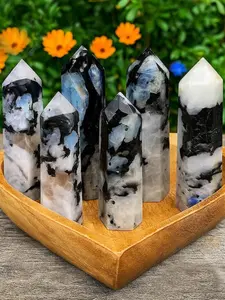 Moonstone Tower Point- Natural Stone Crystal Obelisk Wand- Throat Chakra Polished Crystal Home Decoration Chakra Healing Crystals