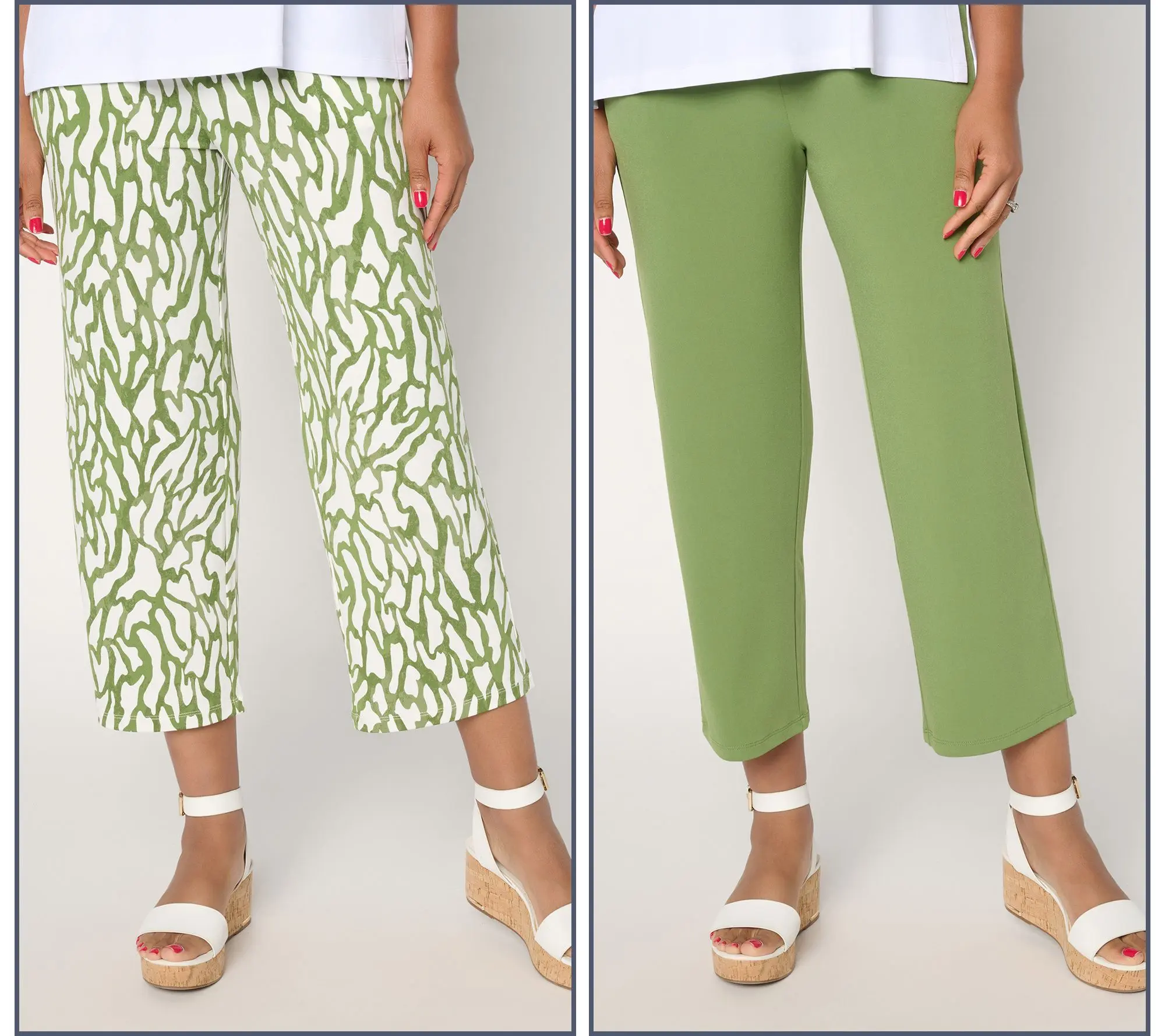 Susan Graver Petite Liquid Knit Set of 2 Print & Solid Crop Pants