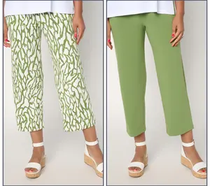 Susan Graver Petite Liquid Knit Set of 2 Print & Solid Crop Pants