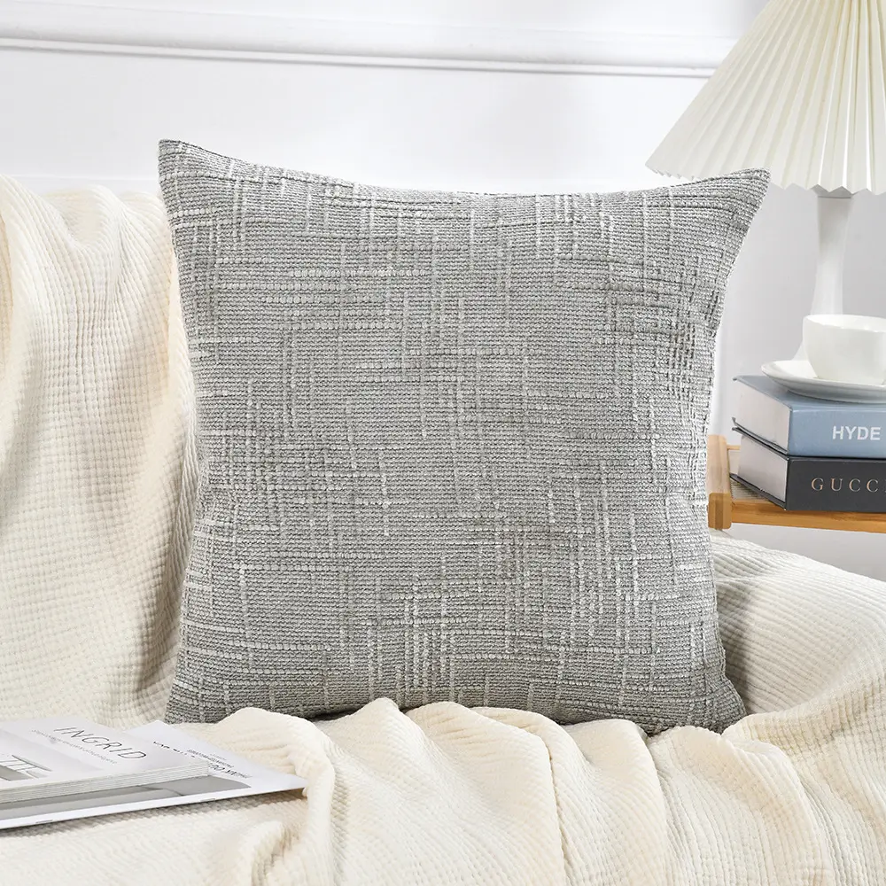 Solid color coarse linen bamboo pattern chenille cushion cover for living room and bedroom, home decor pillowcase, Dutch velvet sofa 60cm*60cm