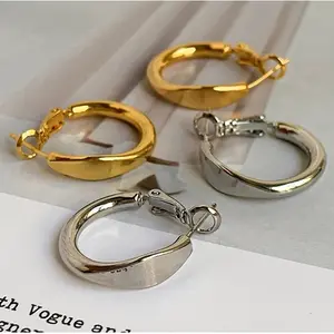 S925 Gold/Silver Plated Hoop Earrings for Women – Minimalist Luxury Statement Earrings Hoop Jewelry Copper Finish