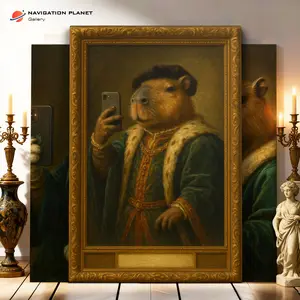 Royal Capybara Selfie – Renaissance Oil Painting Canvas | Funny Animal Portrait Wall Art