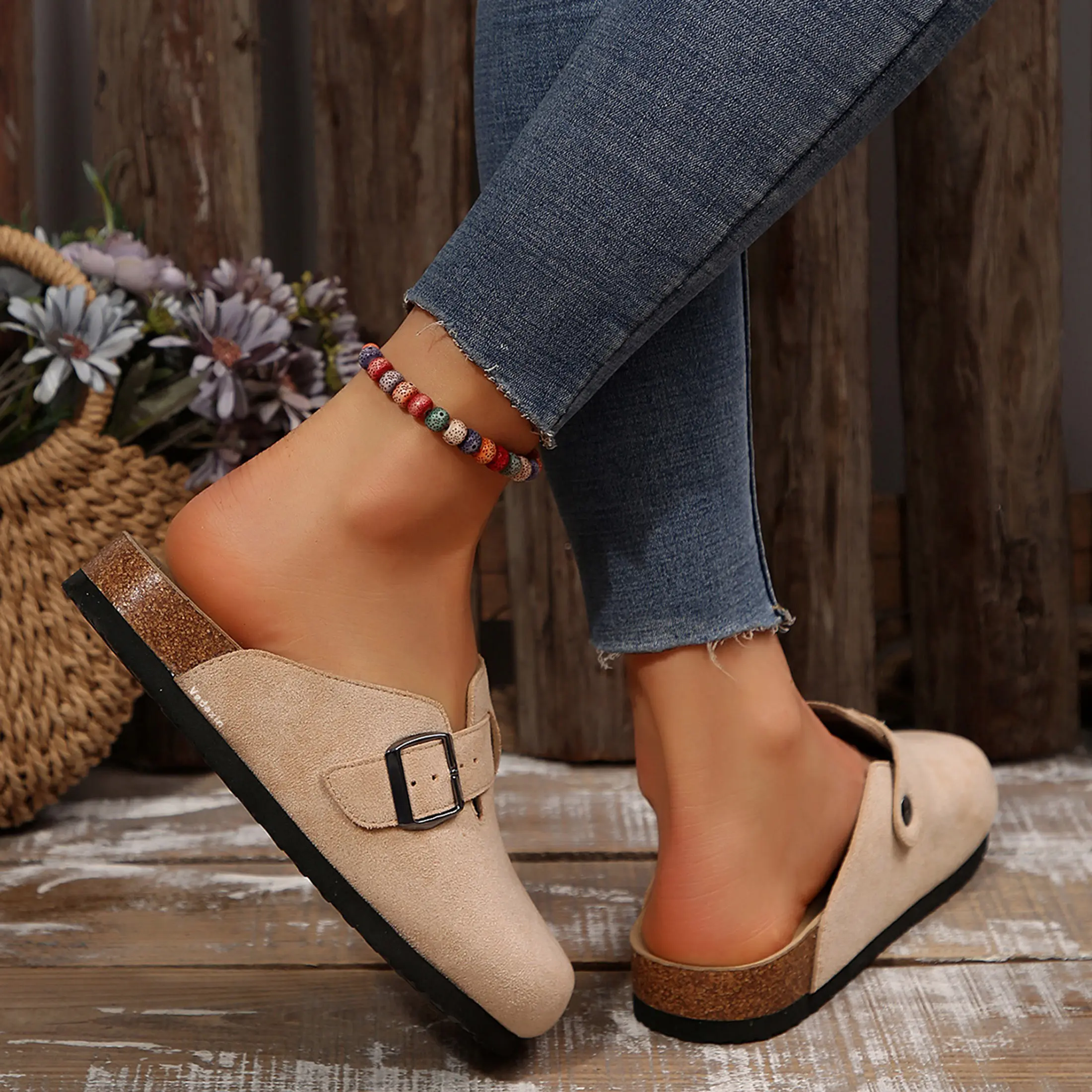 Women's Slippers Flat Shoes with Cushy Cork Footbed, Perfect for Fashion & Outdoor Comfort