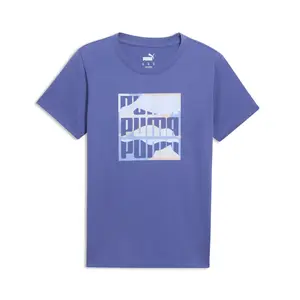 PUMA Womens Mountain Tee Graphic Crew Neck Short Sleeve Casual Tops Casual - Blue
