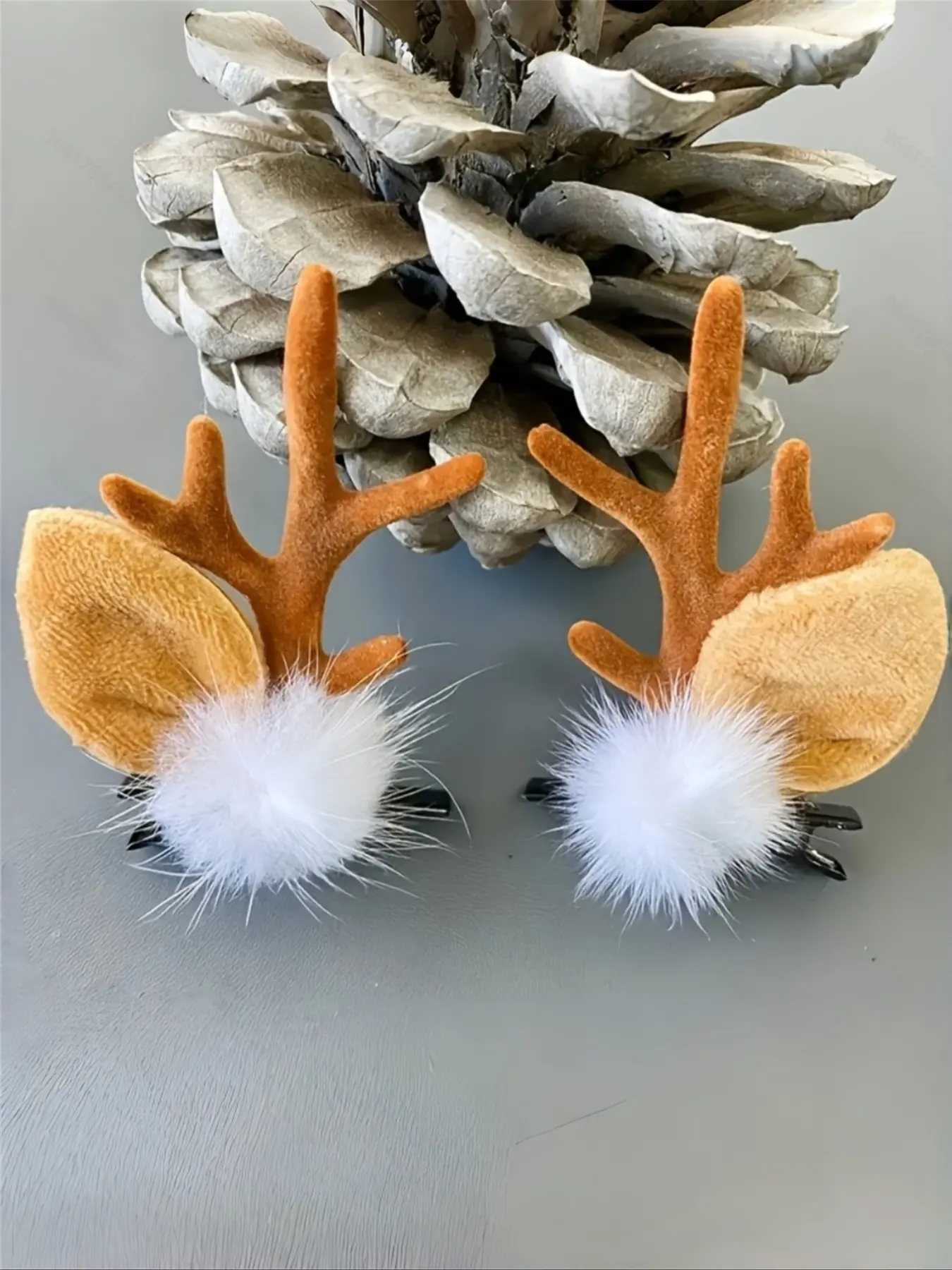2pcs Christmas Reindeer Hair Clips Set, Cute Antlers and Santa Design, Soft Plush Hair Accessories for Kids and Adults, Party and Holiday Gifts, Super Cute Clips