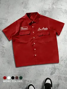 Men's Plus Size Casual Loose Fit Work Shirt, Button Front, Square Short Sleeve, Multiple Pockets, Urban Style, Perfect Gift