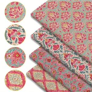 Boho Print Quilted Fabric, 59 X 19.68 Inches, Pre-Cut Durable Polyester, Vibrant Indian Floral Pattern, Ideal for DIY Sewing, Scrapbooking, Tablecloth, Crafts