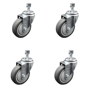 Service Caster SCC-TS20S414-TPRB-121315-4 Thermoplastic Rubber Swivel Threaded Stem Caster with 4 x 1.25 in. Gray Wheels & 0.50 in. Stems - 1000 lbs Total Capacity - Set of 4
