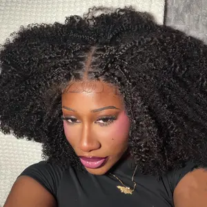Ywigs 300% Density Kinky Curly Boho Braids Human Hair Wigs 5x5 Lace Closure Wig Glueless Lace Front Pre Plucked Tiny Knots Glueless Human Wigs Beginners Friendly 100% Human Hair #Summervibes