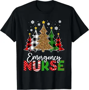 100% Cotton Christmas ER Nursing Shirt Women, Xmas Tree Emergency Nurse T-Shirt