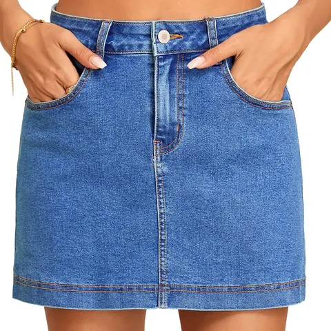 Sidefeel Womens Jean Skirt High Waisted Stretchy Denim Skort Mini Skirt with Pockets Fall Outfit