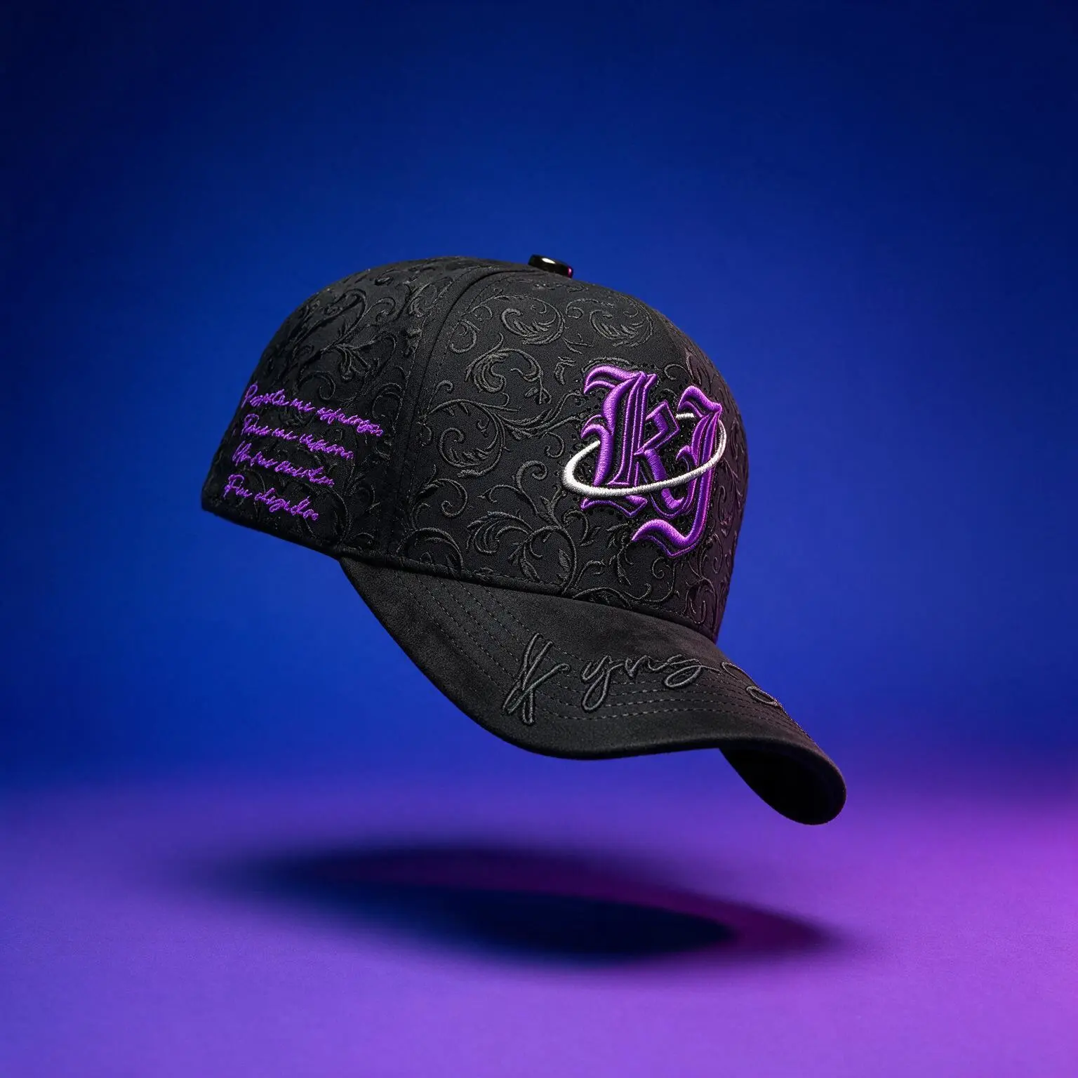 KYNG JEFE Black & Purple Suede Snapback Hat for Men - Stylish Headwear for Pickleball, Engagement, Anniversary, Business Events - 7.5 in Overall Length