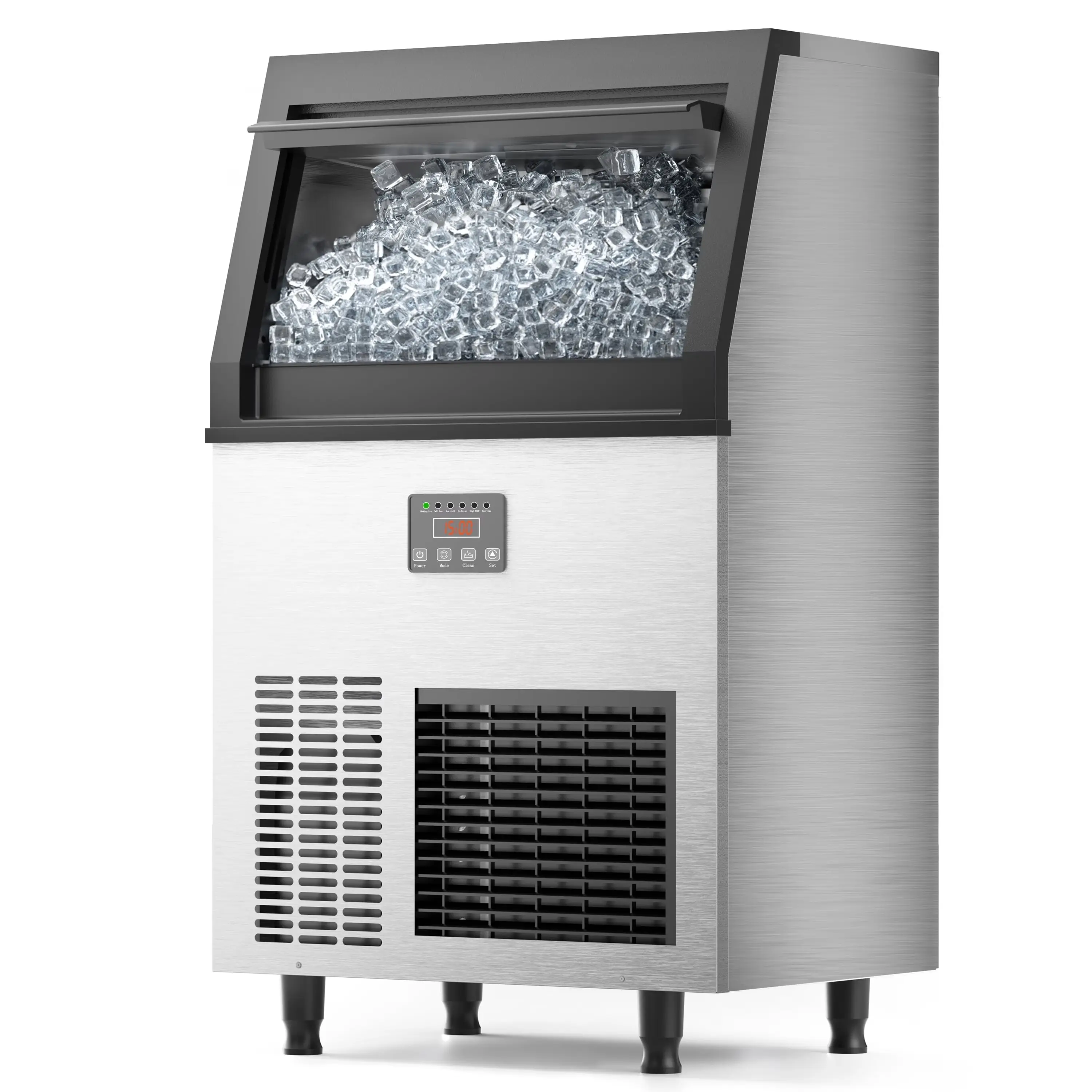 Coolake 200lbs/24H Commercial Ice Maker Machine with 50lbs Ice Storage, Stainless Steel Under Counter ice Machine, Air Cooled, 115v