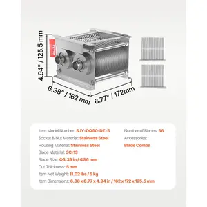 VEVOR Meat Cutter Machine Blade, 5 mm Blade for Commercial Meat Cutter, One Set Blade for SJY-DQ90 Meat Cutting Machine, Stainless Steel, Cutter Slicer Blade Set for Boneless Meat, Soft Vegetables