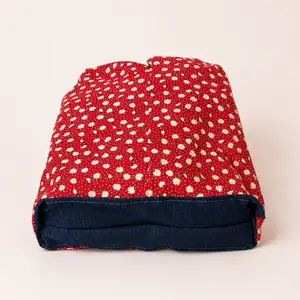 Red Daisy Flower Hobo Bag with Denim Bottom