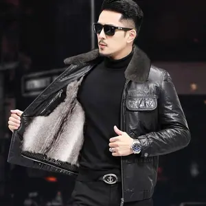 Haining Genuine Leather Motorcycle Jacket for Men's Short Casual Jacket2103-3 Fur Longsleeves Thick Coats