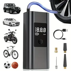 Portable Air Compressor with Pressure Gauge and LED Light, One-Button Smart Wireless Tire Inflator Pump for Car, Motorcycle, Bike and Balls