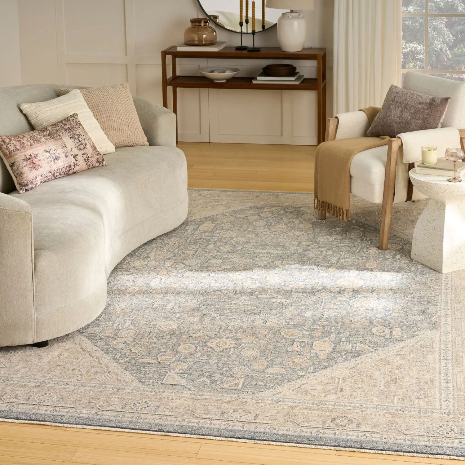 Nourison Harbor Vintage Soft Area Rug - Decorative Medallion Rug with High-Low Details, Indoor Home Furnishing Carpet, Decorative Area Rug