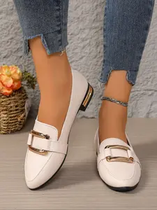 Women's Casual Flat Shoes, Fashion Rhinestone Design, Comfortable Walking Shoes, Slip On Flats, Fashionable Flats, PU Leather Upper, All Seasons Wear