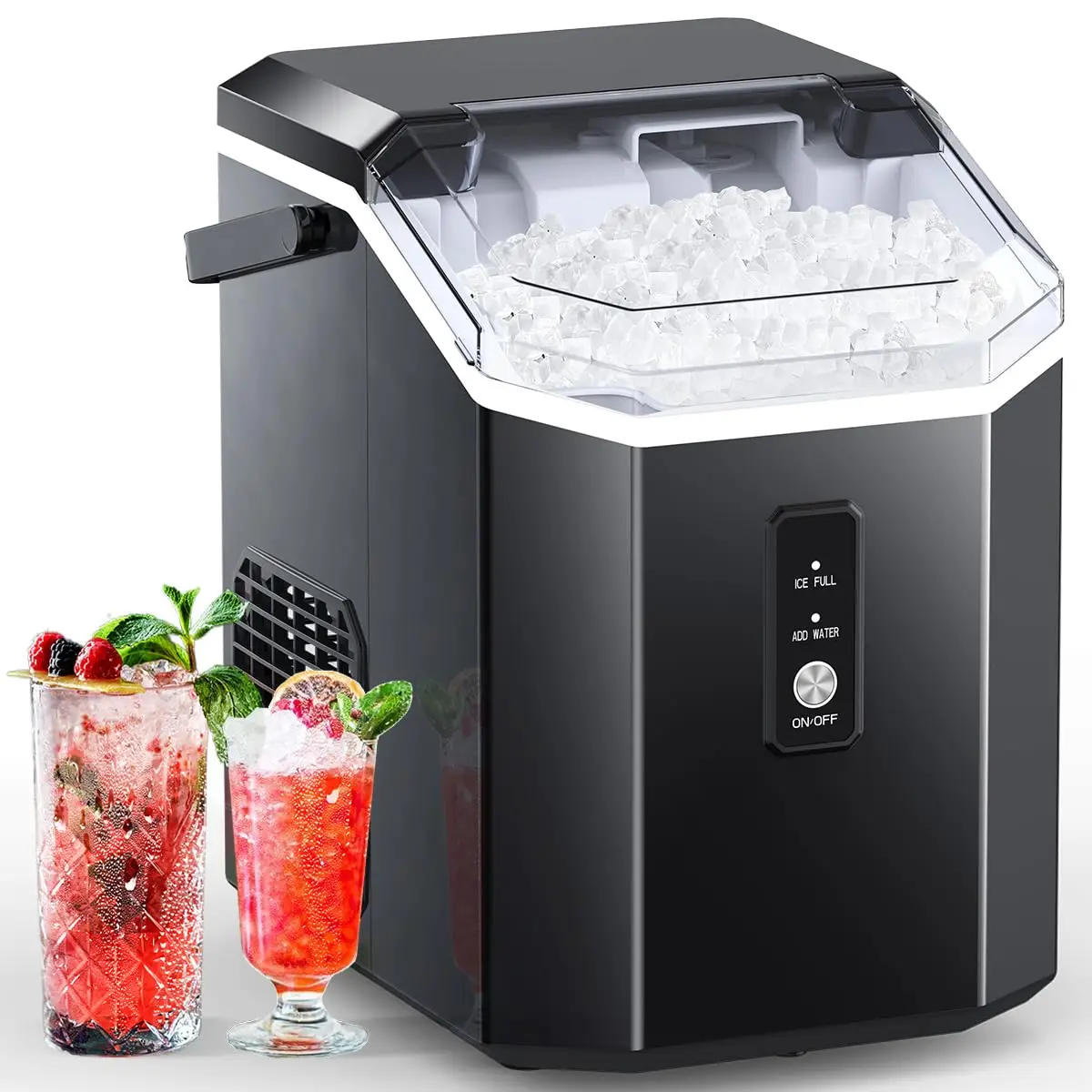 Nugget Ice Maker,Bullet Ice Maker&Nugget Ice Maker,Portable Countertop Machine with Self-Cleaning, 34Lbs/Day, Handle, Scoop and Basket for Home Office