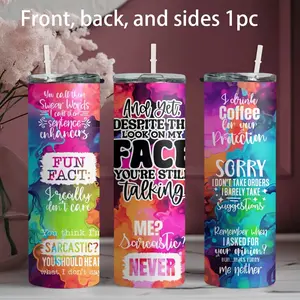 1pc 20oz stainless steel water bottle, printed with colorful abstract background text art design straw cup, Stainless Steel Tumbler, suitable for fitness, travel, driving, daily use at home, gift for family and friends