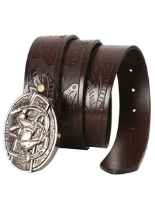 Men's Multifunctional Carved Leather Belt with Self-Defense Knife, Casual Style, All Seasons, Fs-Camo Pattern, Real Leather Waistband