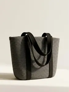 Handmade Crochet Brixen Tote Bag by FemeAdor Gray Woven Cotton Tote - Minimalist Artisan Everyday Work Bag Women