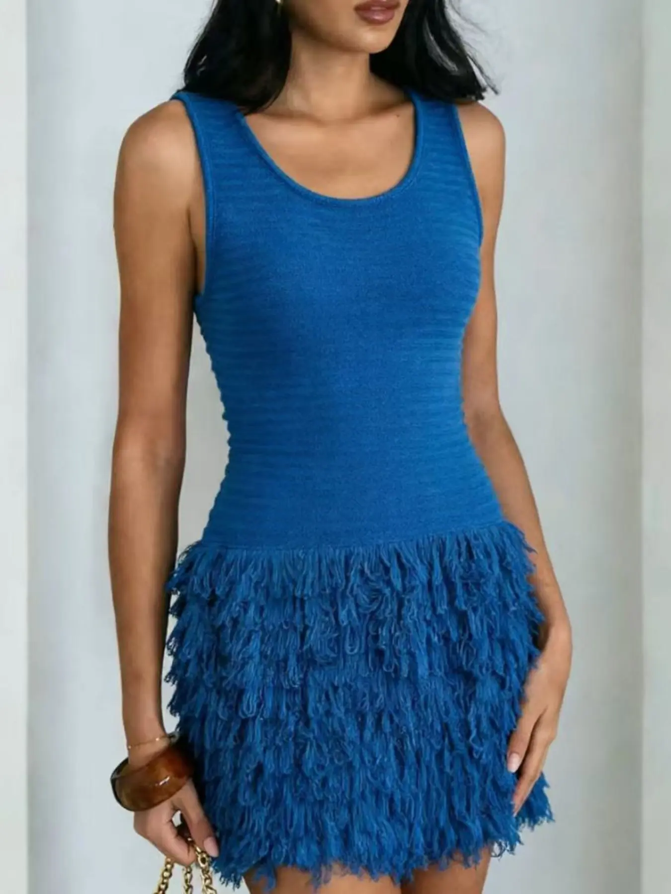 Elegant Knitted Bodycon Dress, Summer Vacation Fringe Skirt, Slim Fit Sleeveless  Knit Vest Dress, Solid Round Neck Sweater Dress, Spring & Summer Women's  Clothing, Chic, Womenswear - TikTok Shop