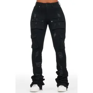 Noor Black Cargo Super Stacked Jean