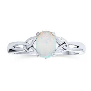 BFF Triquetra Celtic Love Knot Oval Opal Ring Promise .925 Sterling Silver