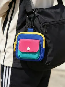 Aesthetic Color-Block Mini Pouch with Clip Hook, Multi-Pocket Square Zipper Purse for Earbuds, Keys & Small Essentials, Stylish Organizer for Backpacks, Crossbody Bags & Everyday Carry