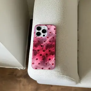 Beautiful Chic Raspberry Pink Polka Point Smudging Tin Foil Texture Protective Phone Case Suitable for iPhone 17 Pro 16 15 14 13 Pro Max