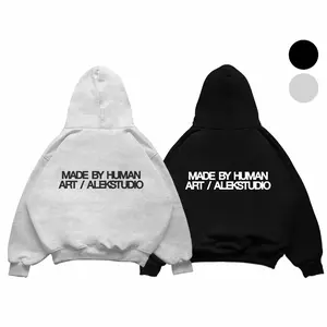 Oversized 'Made by Human Art' Pullover, ALEKSTUDIO Shirts, C0mfort Colors Hoodie, Cozy Unisex Sweatshirt for Men and Women, Top Apparel, Casual Streetwear