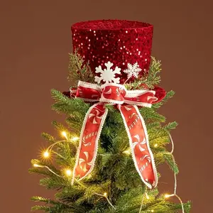 Christmas Tree Topper Star Decoration, Glitter Bow Hat Tree Topper Star, Christmas Atmosphere Setup, Festive Holiday Decor
