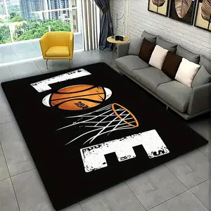 Basketball Hoop Area Rug 2D Sports Ball Game Carpet Floor Mat for Living Room Bedroom, Basketball Themed Decor for Boys Teens Room