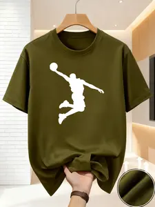 Men'S T-Shirt in a Casual for Sports Style Featuring a Basketball Player Silhouette, Perfect Summer Attire for Sports Enthusiasts