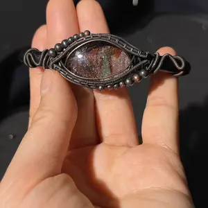 Premium Natural Phantom Crystal Copper Wire-Wrapped Bangle