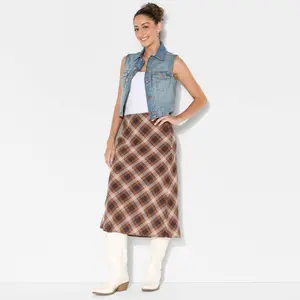 Women's Midi Printed A-Line Skirt - Wild Fable Brown Plaid XL