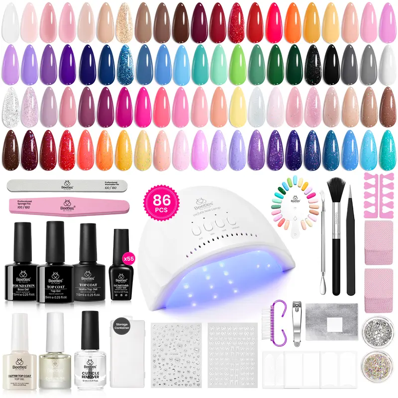 Beetles Gel Nail Polish Kit with U V Light Base and Matte&Glossy Top Coat Soak Off DIY Nail Art Kit Manicure Tools Soak Off for All Season Gifts for Women Teens Girls