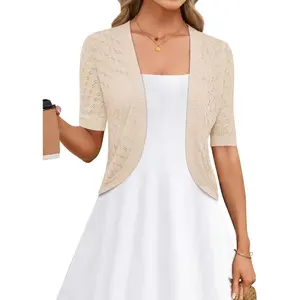 Womens Cropped Cardigan Short Sleeve Bolero Shrug Sweater Open Front Lightweight