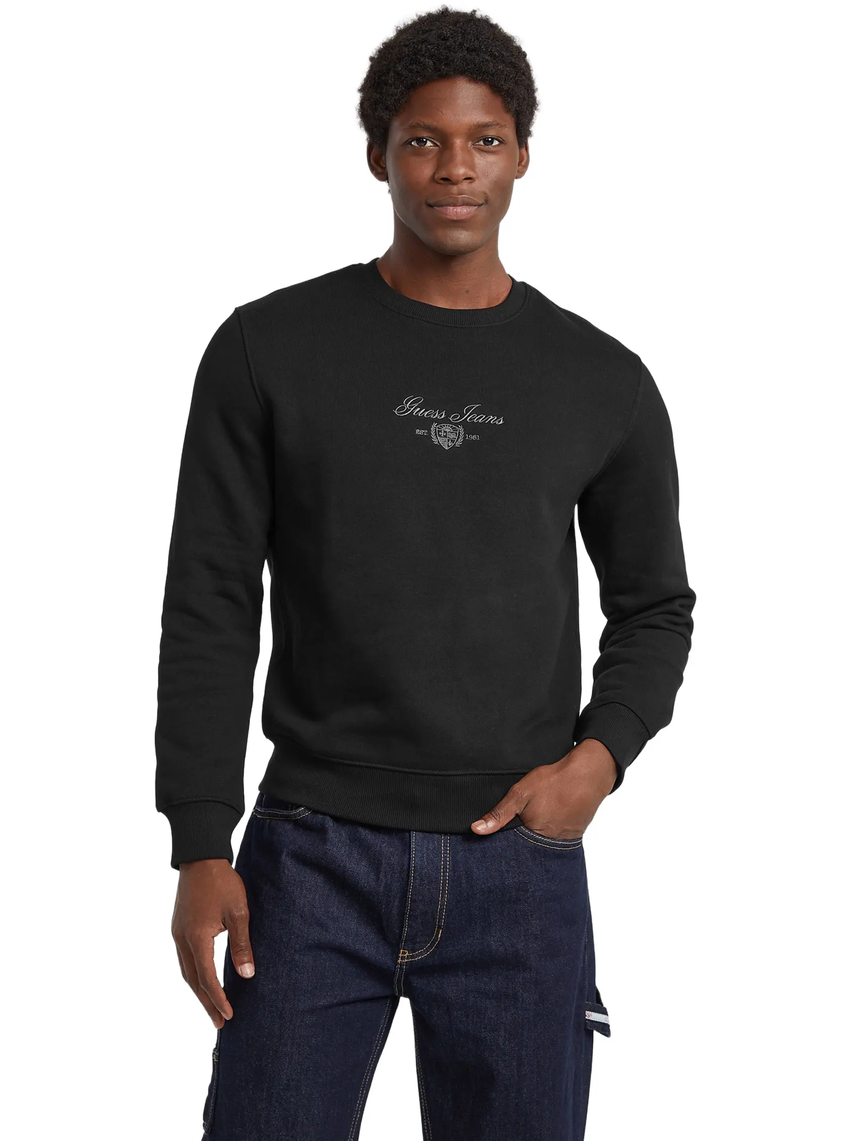 GUESS Jeans Male Fleece Script Crewneck Sweatshirt