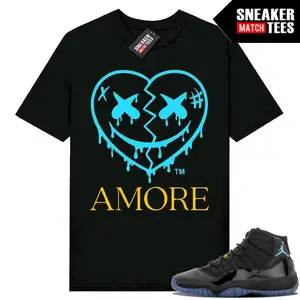 Gamma Blue 11 Sneaker Match Tees AMORE Heart black tee Gamma Blue Outfit