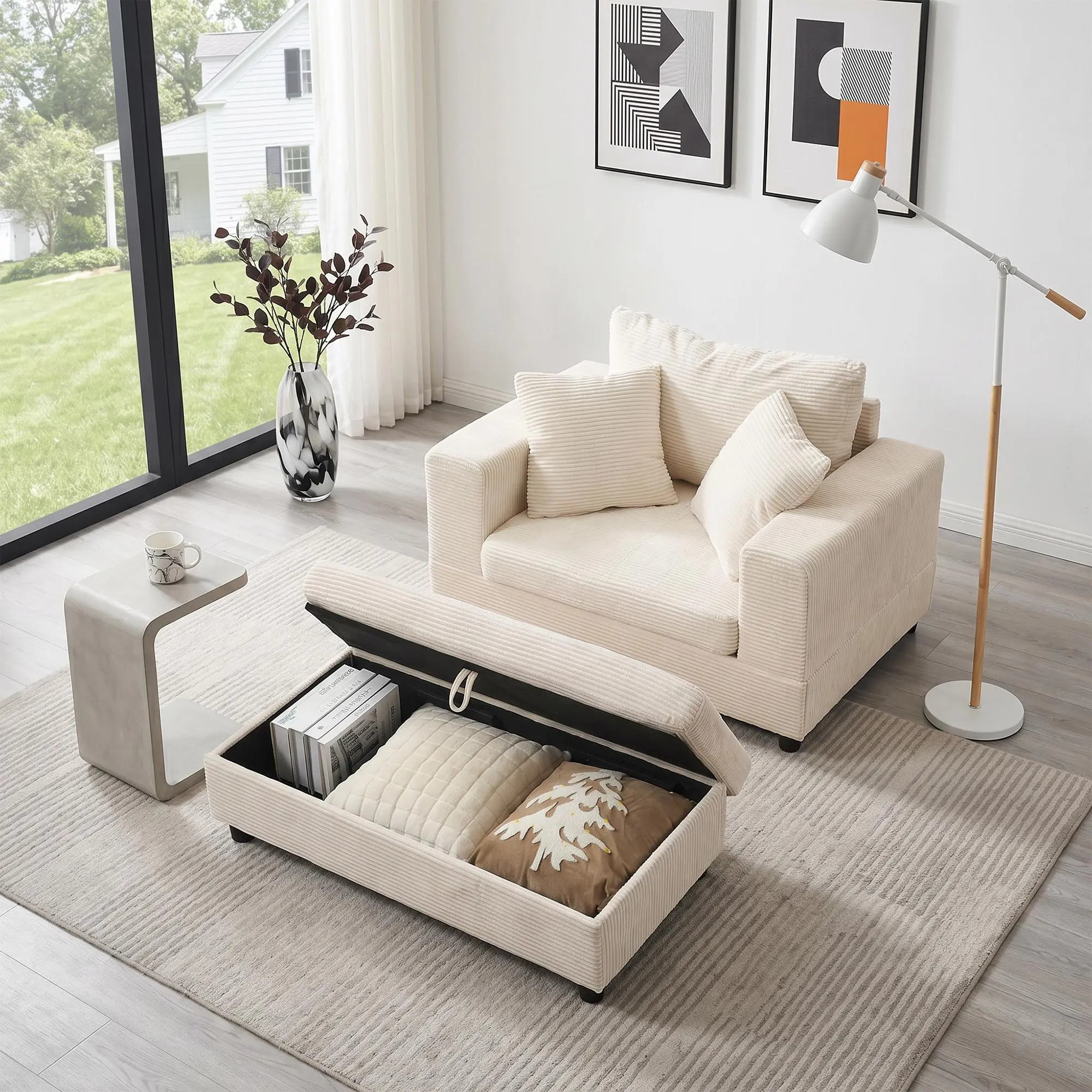 Beige + Corduroy + 1 Seat + Primary Living Space-1