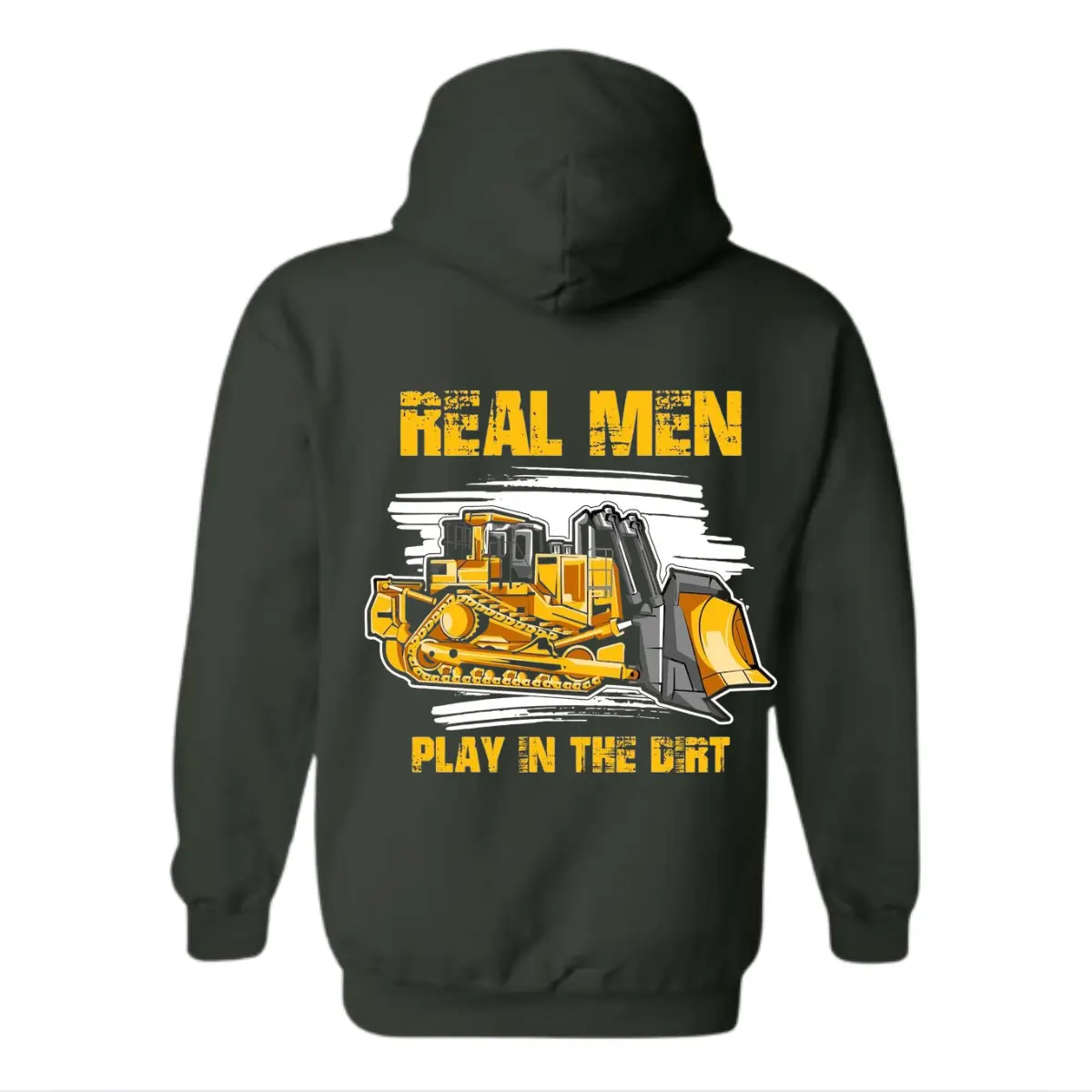 Real Men Play In The Dirt Hoodie – Bold Bulldozer Graphic – Construction Worker Outfit – Heavy Equipment Operator Gift – Trending Blue Collar Hoodie