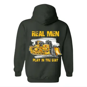 Real Men Play In The Dirt Hoodie – Bold Bulldozer Graphic – Construction Worker Outfit – Heavy Equipment Operator Gift – Trending Blue Collar Hoodie