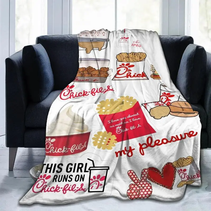 Chick-fil-a Themed Flannel Throw Blanket - Officially Inspired Fast Food Design with Cow & Iconic Logo, 280gsm Soft Durable Wrinkle-Fade Resistant All-Seasons Blanket, Ideal for Home/Travel, Christmas Gift for Fans, Throw Blankets