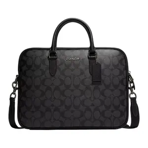 COACH Gotham Liam 33 Monogram Logo Classic PVC Briefcase for Men, Black