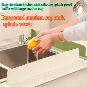 ASD 1pc Waterproof Kitchen Sink Silicone Splash Guard - Easy-Clean, Anti-Slip Countertop Barrier with Large Integrated Suction Cups, Suitable for Standard Sinks to Prevent Water Stains and Clutter, Water Proof